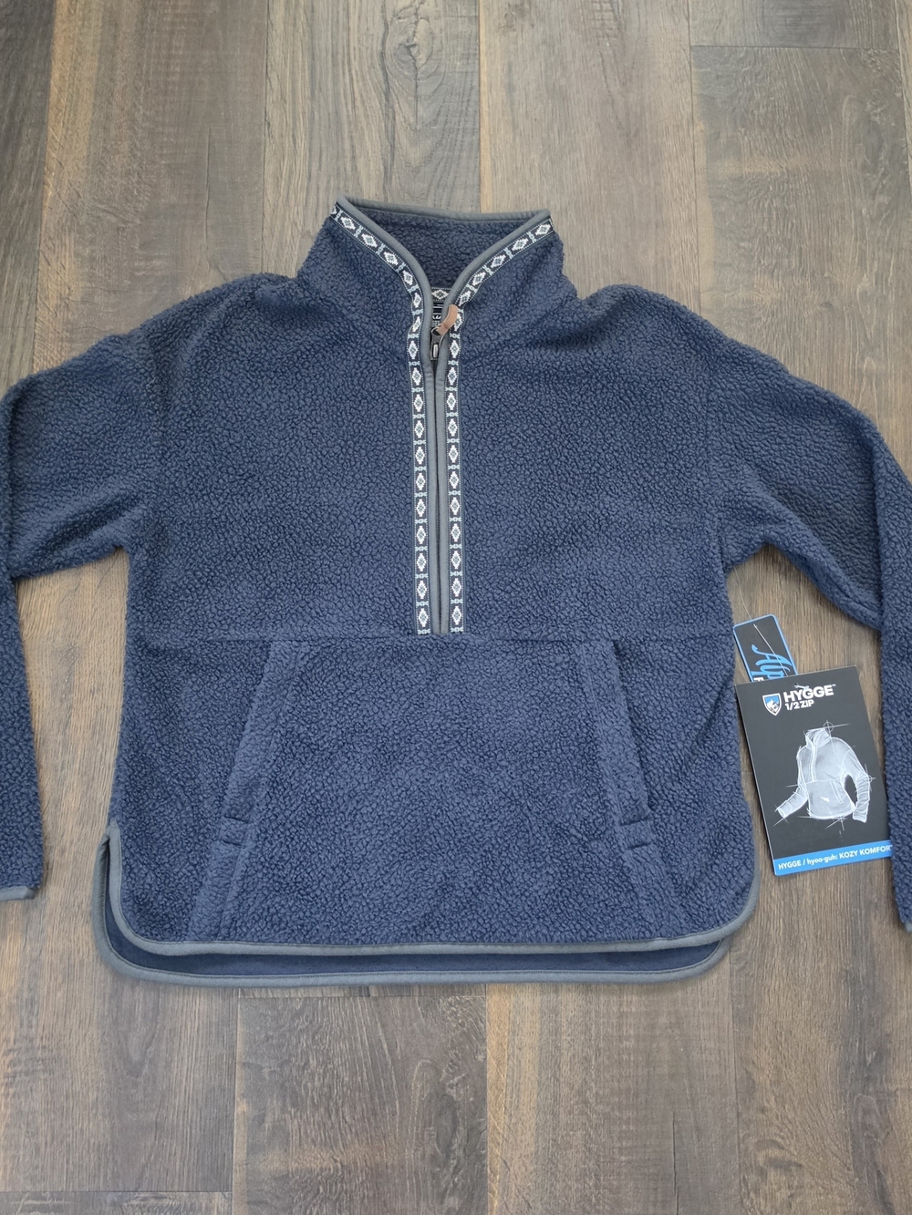Kuhl Women's Navy Sherpa Zip Pullover with Patterned Trim